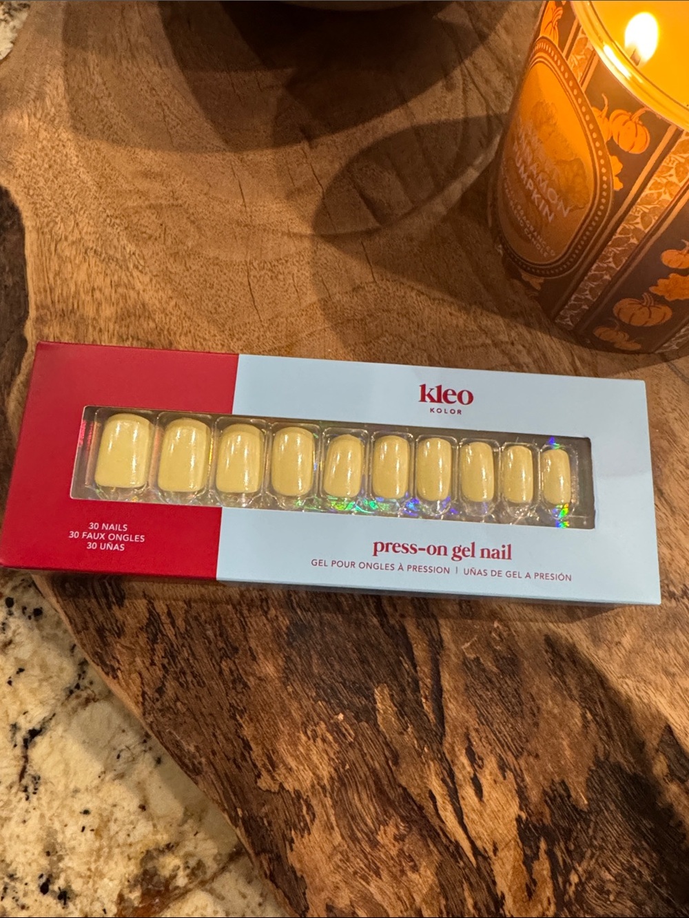 Kleo Kolor Yellow Press-On Gel Nails – 30-Count Full-Cover Set